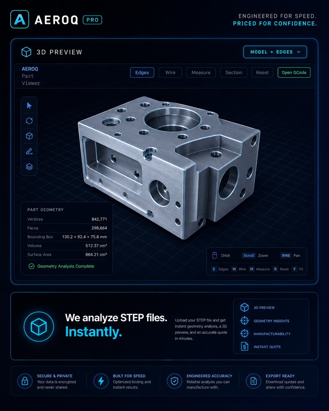 Mock-up of the AEROQ Pro STEP viewer and geometry preview